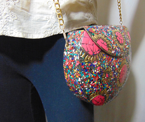 Handmade Tibetan Gypsy Style Brass Metal <b>Bag</b> Multi Color Metal Mosaic Clutch Wallet Purse - Product Image 6