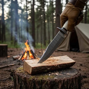 Cuchillo Bowie de Acero de Damasco Hecho a Mano, Mango de Hueso, Funda de Cuero, para Caza y Camping al Aire Libre |   Garantía de 3 Años Personalizable - Product Image 3