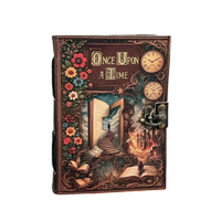Journal en cuir « Il était une fois… », carnet de notes vintage, livre des ombres, carnet de croquis, couverture imprimée, 200 pages à bords festonnés, grimoire fait main, journal intime