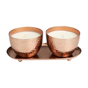 Bougie en pot martelé en métal élégant avec plateau pour mariage à la maison et décoration lumineuse de festivals au meilleur prix - Product Image 1