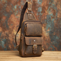 Sac bandoulière unisexe en cuir pleine fleur véritable style personnalisé, sacoche de poitrine en cuir Crazy Horse avec fermeture éclair, réutilisable, écologique, grande taille
