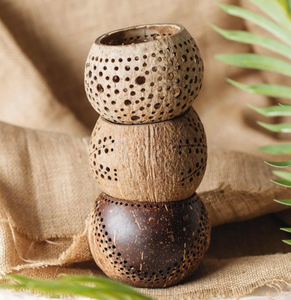 Porte-lampe à thé en coquille de noix de coco Artisan-Bol sculpté pour décor Boho et style d'événement | VIET FARGIMEX - Product Image 1