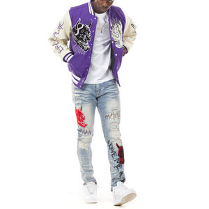 Vente en gros personnalisée blouson universitaire hip hop à manches en tissu de laine uni avec logo brodé blouson de baseball veste universitaire pour hommes - Product Image 6
