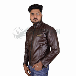 Chaqueta de cuero para hombre slim fit elegante moto look forro transpirable bolsillos con cremallera frontal construcción duradera ideal para el uso diario - Product Image 3