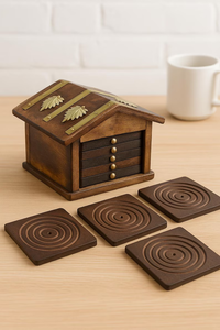 Rustic Wooden Coaster Set with Holder Set of 6 Drink Coasters for <b>Table</b> <b>Protection</b> Stylish Home and Kitchen Decor - Product Image 3