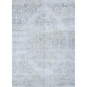 Tapis en laine noués à la main gris et noir vintage Pae-374 pour salon, couloir, chambre d'adolescent, motif médaillon rectangulaire abstrait fait main - Product Image 1