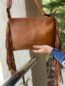 Stylish Vintage Women's Hand Tooled Fur Leather Fringe Crossbody Shoulder Bag Fashionable Handmade Carved Tooling Zipper <b>Nylon</b> - Product Image 6