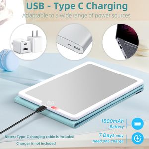 Gương trang điểm du lịch bằng da PU có đèn LED, có thể điều chỉnh độ sáng - Product Image 5