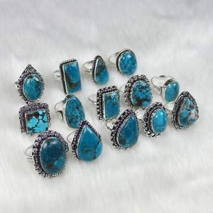 Anillos de piedras preciosas de turquesa de cobre azul natural, joyería increíble de piedras preciosas de alta calidad, anillos de collar de diseñador a granel - Product Image 5