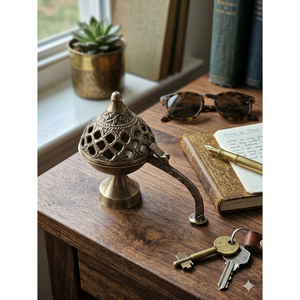 เตาเผาเครื่องหอมทองเหลืองลายฉลุแบบโมเดิร์น ทำด้วยมือ รุ่น The Sanctuary Chalice สำหรับการเผาอโรมาและบาคูร์ในบ้าน - Product Image 1