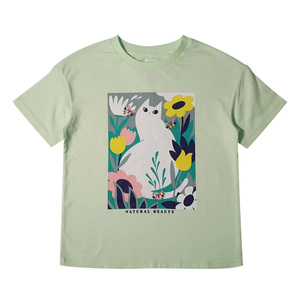 T-shirt élégant pour filles, vêtements pour dames, prix de gros, 100% coton vert clair, col rond - Product Image 1
