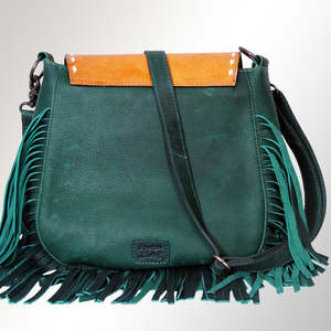 Sac à bandoulière en cuir fait à la main Lady Western avec frange florale Turquoise Stone Vintage Boho Style léger et de haute qualité - Product Image 2