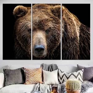 Arte de pared en lienzo de oso pardo: estampado animal, decoración rústica, JUEGO DE 3 LIENZOS - Product Image 1