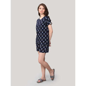 Conjunto de Pijama Corto para Mujer, Color Azul Marino, 100% Algodón Tejido, Tacto Suave, Manga Corta, 2 Piezas - Product Image 6