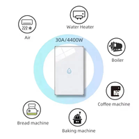 Interrupteur tactile 30A/4400W Smart Life WiFi pour climatiseur, chauffe-eau, norme américaine, panneau en verre trempé 100-240V