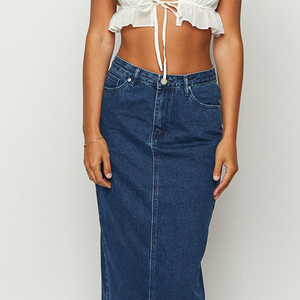 Jupe en jean longue élégante pour femmes personnalisée en gros usine chinoise été longueur midi jupe fendue taille droite - Product Image 5