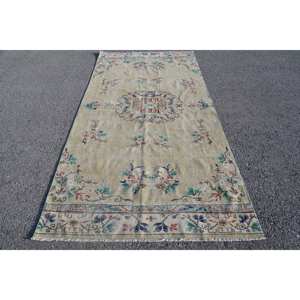 Tapis en Laine Rectangulaire Classique Vintage 4.8 X 9.3ft Jaune Bleu Floral Patchwork Design Latex Soutenu pour Adolescents pour le Salon - Product Image 1