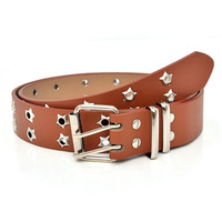 Ceinture en cuir PU à rivets étoiles, style gothique, avec double boucle en acier, pour homme et femme, mode décontractée, ceinture décorative pour jeans