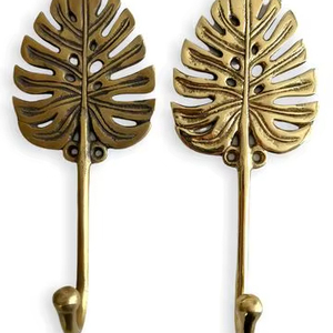 ชุดตะขอแขวนผนังลายใบมอนสเตราทำจากทองเหลืองตะขอแขวนเสื้อ2อันหรูหราสำหรับตกแต่งทางเข้า - Product Image 1