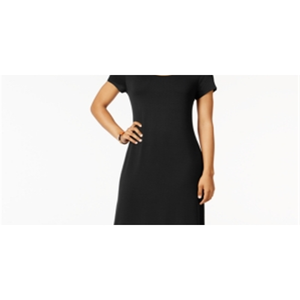 Robe longue noire Style Co pour femme, col rond, grande taille, silhouette fourreau, taille naturelle, en jersey avec fente - Product Image 2