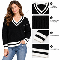 Pull décontracté en acrylique à col en V pour femme, style gentleman anglais, tissé, long, mode hiver, taille unique