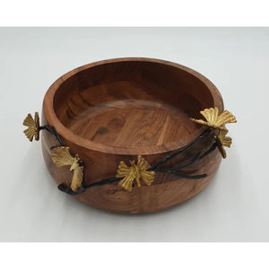 Cuenco de madera de mesa hecho a mano, cuenco para servir aperitivos, cuenco de madera cuadrado de estilo moderno con detalles de metal plateado a precio barato - Product Image 5