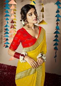 Sari indio de poliéster de último diseño con hilo y Sari de trabajo de secuencia para boda y fiesta Sari nupcial - Product Image 2