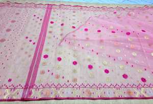 ผ้า jamdani คุณภาพสูงสำหรับผู้หญิงผ้า jamdani สีแดงสีเขียวสีทองท้องฟ้าสีฟ้าจากบังคลาเทศ - Product Image 5