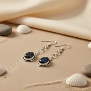 925 Silver with Blue <b>Sandstone</b> Drop Earrings for Women Fashionable Gift Product - Product Image 3
