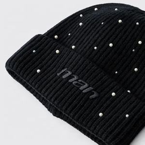 Bonnet d'hiver personnalisé avec logo, respirant et chaud, en tricot, avec perles décoratives, broderie personnalisée, fournisseur en gros - Product Image 4