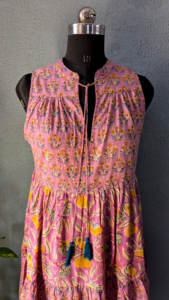 Robe décontractée pour femmes en coton imprimé Handblock indien fait à la main robe pleine longueur avec les deux poches latérales-cadeau pour elle - Product Image 5