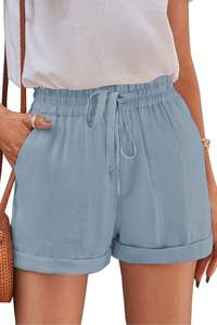 Pantalones cortos ligeros sin esfuerzo, pantalones cortos holgados elegantes e informales, cintura elástica y cordón, pantalones cortos cómodos - Product Image 4