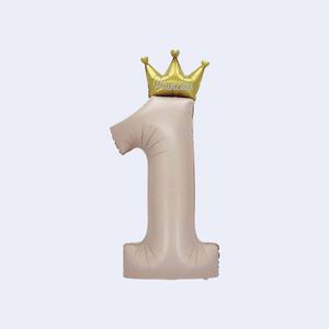 Globo Metálico con Número 1 y Corona Rosa, 57x124cm, Paquete de 12 Unidades para Fiestas de Cumpleaños Infantiles - Product Image 1