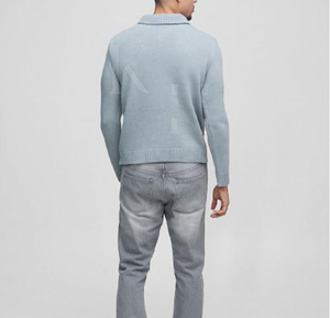 Pull en laine mélangée classique pour hommes respirant séchage rapide confortable pull à manches longues pour l'hiver Style décontracté avec logo avant - Product Image 2