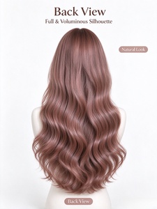 Perruque en fibres synthétiques rose-brun, longue et ondulée, avec racine naturelle, bonnet respirant, légère, pour usage quotidien - Product Image 4