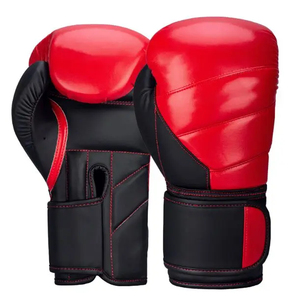 Guantes de Boxeo Hassam de Cuero MB Personalizados OEM, Material PU, Costuras en Contraste Rojo y Negro, Cierre de Gancho y Bucle para Entrenamiento y Sparring - Product Image 1