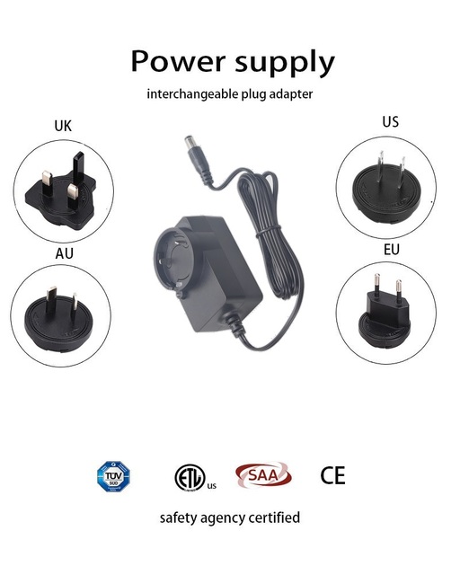 Interchangeable Plug Certified Switching Power Supply Adapter 5V-24V Output 3A Current for LED
