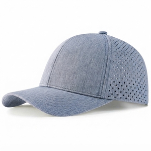 Casquette de baseball unisexe réglable à 6 panneaux, gris uni, maille respirante perforée découpée au laser, chapeau décontracté d'extérieur, vente en gros, logo personnalisé - Product Image 4