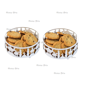 Juego de 2 bandejas de hierro blancas para servir dátiles y aperitivos, con forma redonda de calidad superior, bandeja para comida de Ramadán Mubarak - Product Image 1