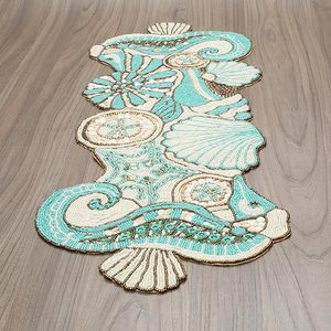 Handmade Christmas Decorative Beaded <b>Runner</b> Placemat Knitted <b>Dining</b> <b>Table</b> Mat with Fancy Leaves Design for Weddings Holidays - Product Image 1