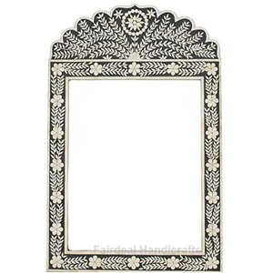 Handmade Modern Design Wood Bone Inlay <b>Mirror</b> Frame <b>Black</b> and White Custom Designed for Indian Floral <b>Wall</b> Decor - Product Image 1