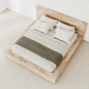 Cadre de lit plateforme en bois massif, style minimaliste moderne, tête de lit rembourrée à profil bas, mobilier de chambre d'hôtel - Product Image 3