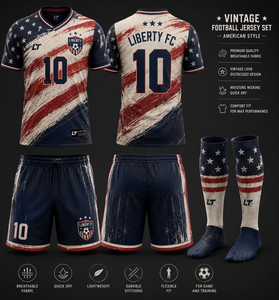 Vintage <b>Soccer</b> Jersey Set American Style Football Uniform Short Sleeve Teamwear Custom Print Sports Apparel - Product Image 1