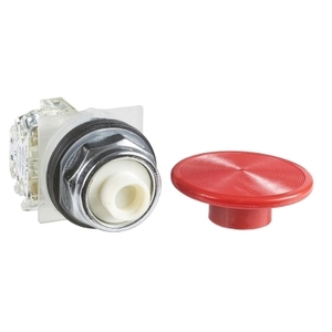 Per interruttore a pulsante in metallo SCHNEIDER ELECTRIC Harmony 9001K, a fungo rosso da 57 mm con ritorno a molla da 30 mm, 1 C/O - Product Image 1