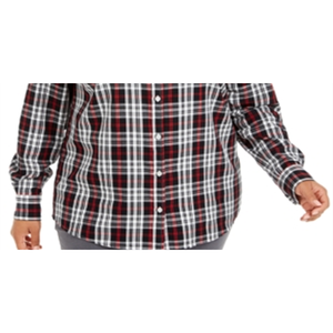 Camicia da donna Charter Club taglie forti XL Ilanna in cotone a quadri con bottoni, blusa formale casual in popeline, stile western, opzioni maniche lunghe o corte - Product Image 3