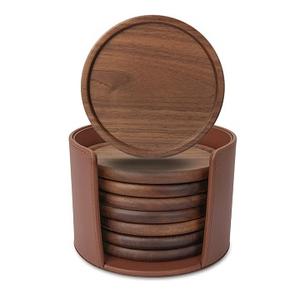 Sous-verres en bois à prix compétitif avec support en cuir Sous-verres en liège et bois pour boissons à sublimation pour dosettes de café - Product Image 1