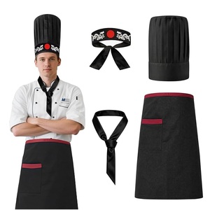 <b>Men</b> Chef Uniform Set With <b>White</b> <b>Jacket</b> Black Apron Hat And Neck Tie Work Fashion Uniform Cotton Material Comfortable Design - Product Image 1