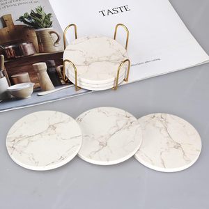 Modern White textured Shaded Marble Round <b>Drink</b> <b>Coasters</b> Non slip Modern Rustic Home Decor Natural Marble Tableware Protection - Product Image 5