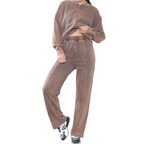 Survêtement urbain pour femmes Survêtement taille haute Joggers Zipper Acid Wash Sweat Suit pour femmes Cozy Vintage Look 2026 - Product Image 3