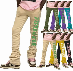 Pantalones de chándal apilables para hombre, ropa de calle de alta calidad, pantalones de chándal de lana para correr, acampanados, venta al por mayor, 2023 - Product Image 1